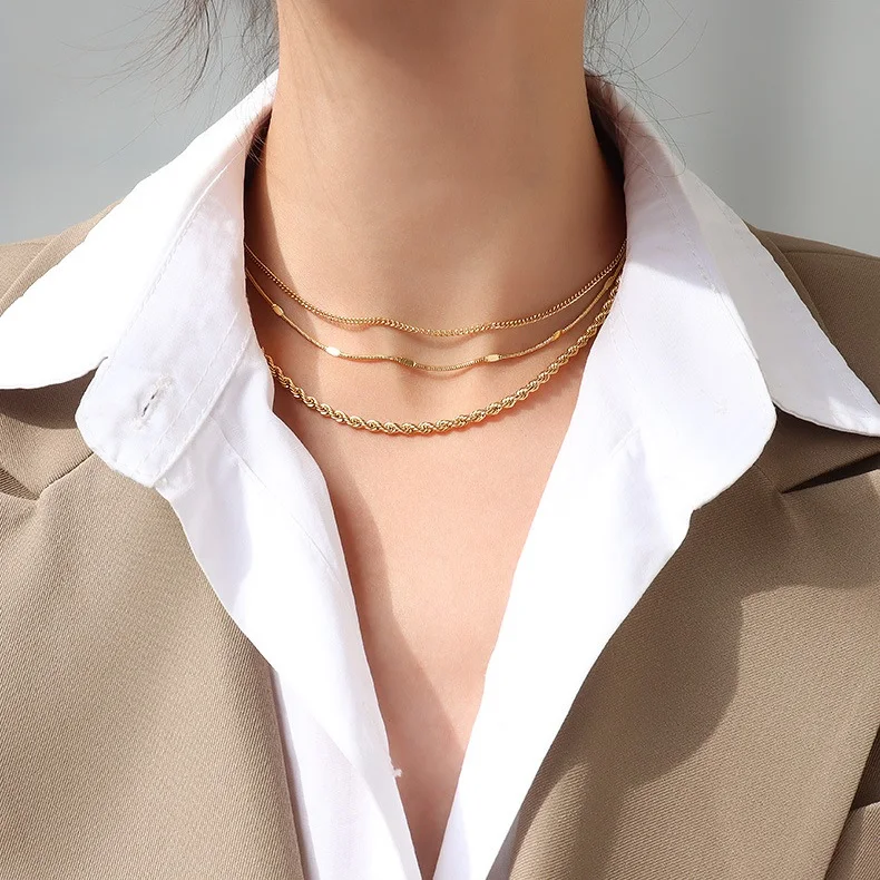 18k Gold Plated Single Chain Multi-style Stainless Steel Necklace