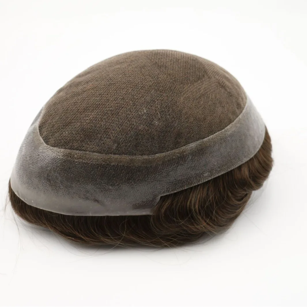 Wholesale Stock Australia Right Design Remy Hair Toupee System Men French Lace Clear PU Natural Color Virgin Indian Hair HD Wave