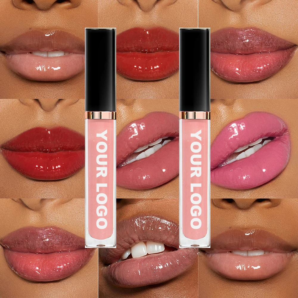 Custom logo Low MOQ Private Label Long Lasting Clear Glass Lip Gloss Waterproof Non-stick Cup Film Matte Glitter Lipstick