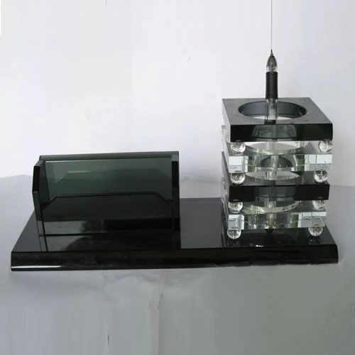 Clear Crystal Office Stationery Gift Set Desk Top Pen and Card Holder for Letter-Themed Promotions