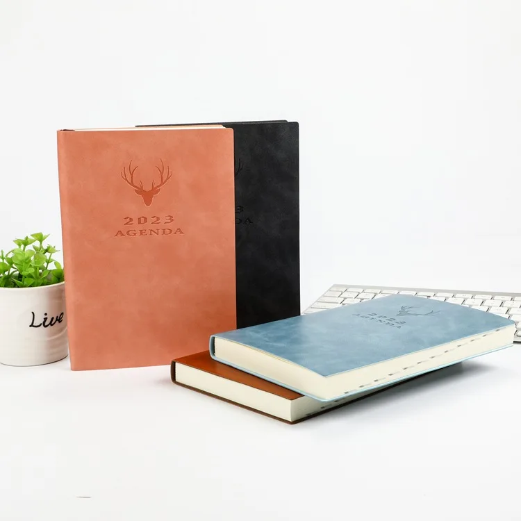 2022 2023 A5 Leather soft cover Custom weekly monthly daily Journal Daily Agenda Diary Planner with English Spanish letter