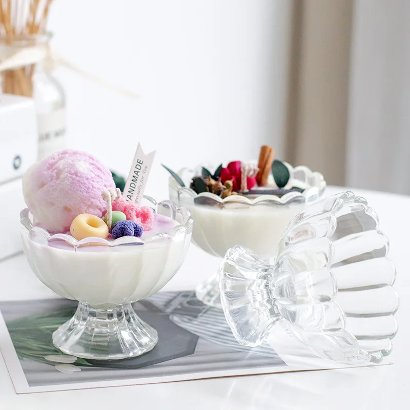 120ml 150ml Flower Shape Clear Ice Cream Glass Cup Creative Glass Bowl Milkshake Cup for Yogurt Salad Fruit Sorbets Glass Luxury