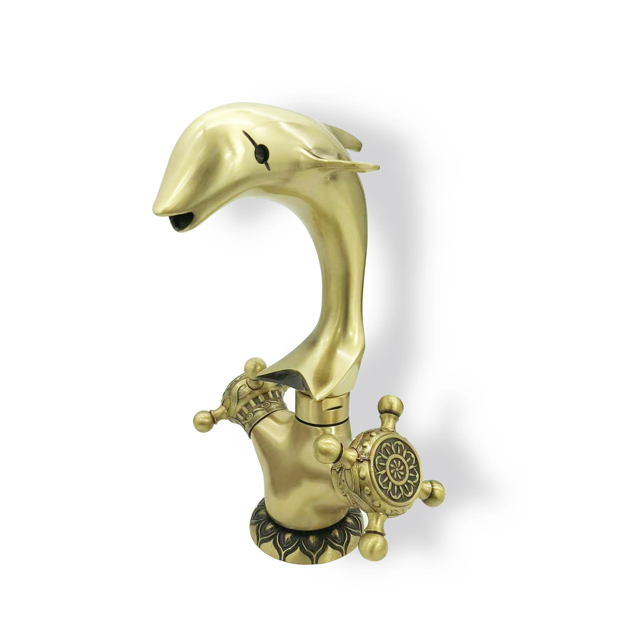 BANGQI Antiqued Dolphin Brass Faucet New Single-Hole Mount Ceramic Valve Core for Hot and Cold Water Taps in Kitchen Bathroom