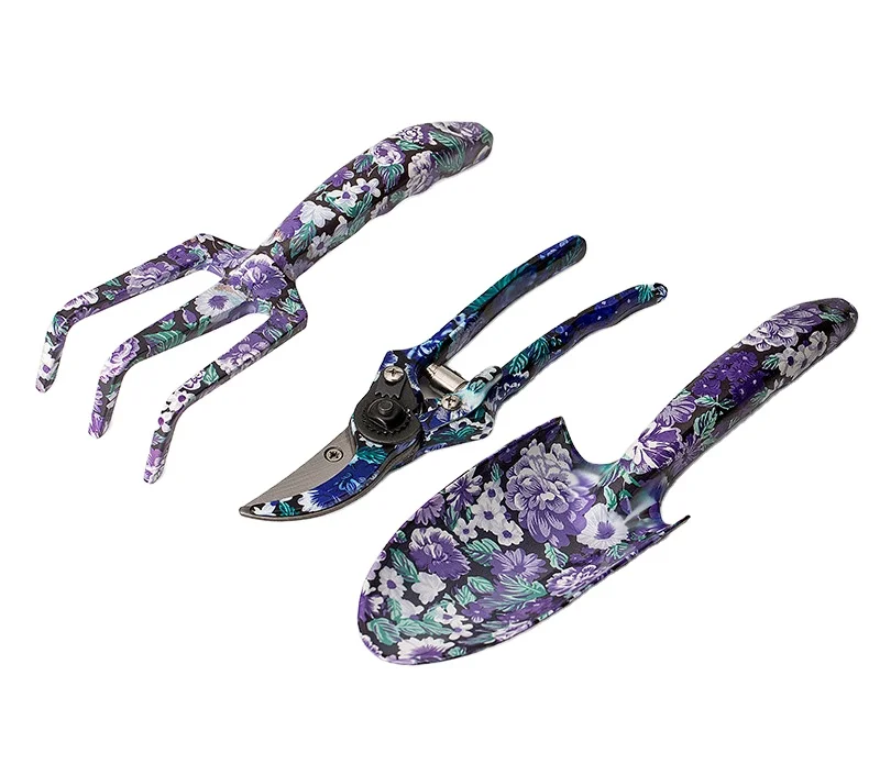 3 Piece Garden Tool Set - Aluminum Gardening Tools With Floral Print Trowel Cultivator Pruning Shear and Exquisite Package