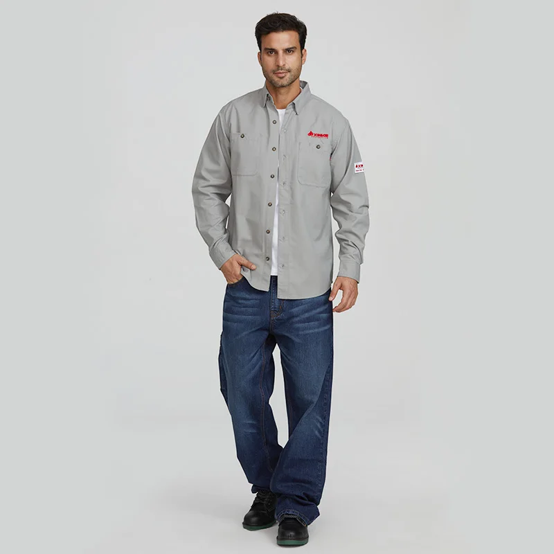 Wholesale NFPA 2112 Inherent FR Solid Fire Retardant Mechanic Breathable Safety FR Welding Work Shirts