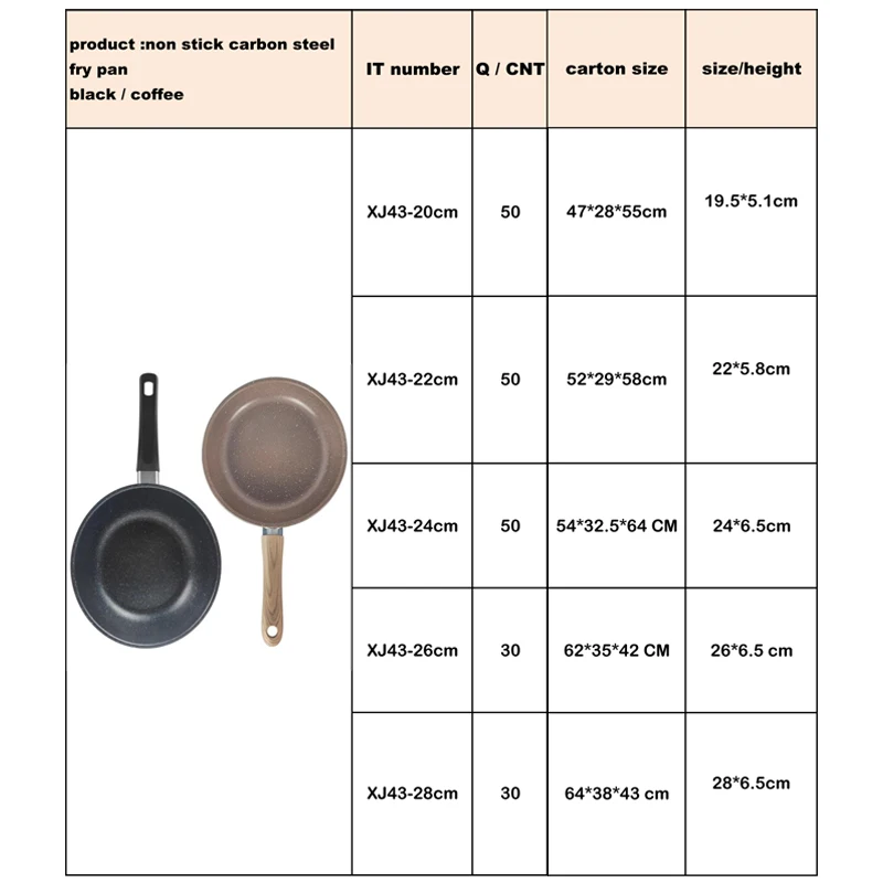 Chinese carbon steel Non stick steak cake Fry Pan with handle granite non-stick flat pan