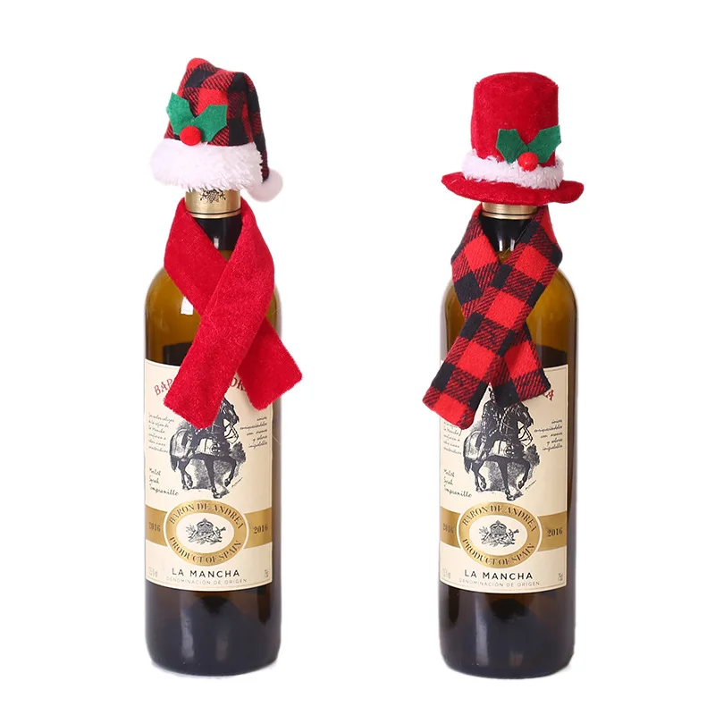Christmas Wine Bottle Bags Cover Red Hat Scarf Xams Party Decoration Mini Santa Hat Christmas Wine Bottle Covers Home Decoration