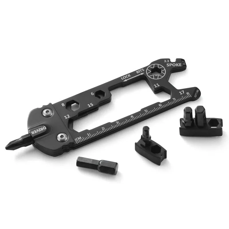 Bike Repair Multitool Kit,20 in 1 Black Stainless Portable Ruler EDC Multitool,Bicycle Multifunction Emergency Tools