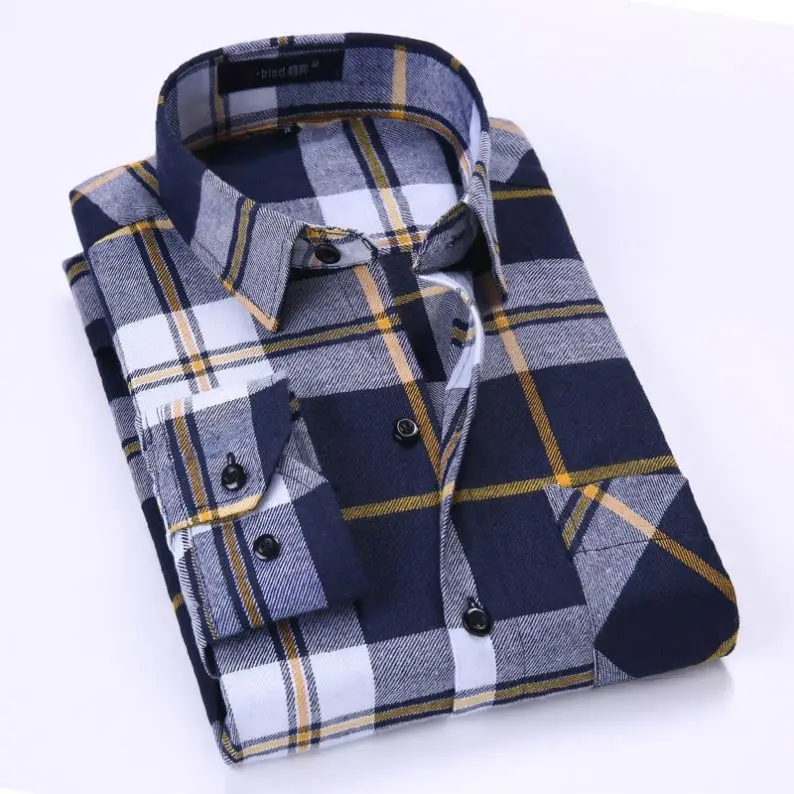 OEM/ODM camisas sky blue and black plaid custom Hexagonal cuff single pocket Turn-down Collar full sleeves flannel shirt for Men