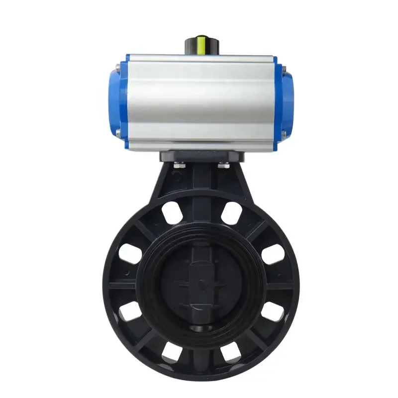 PVC Flange Type Water Flow Control Wafer Type UPVC Pneumatic Control CPVC Butterfly Valve