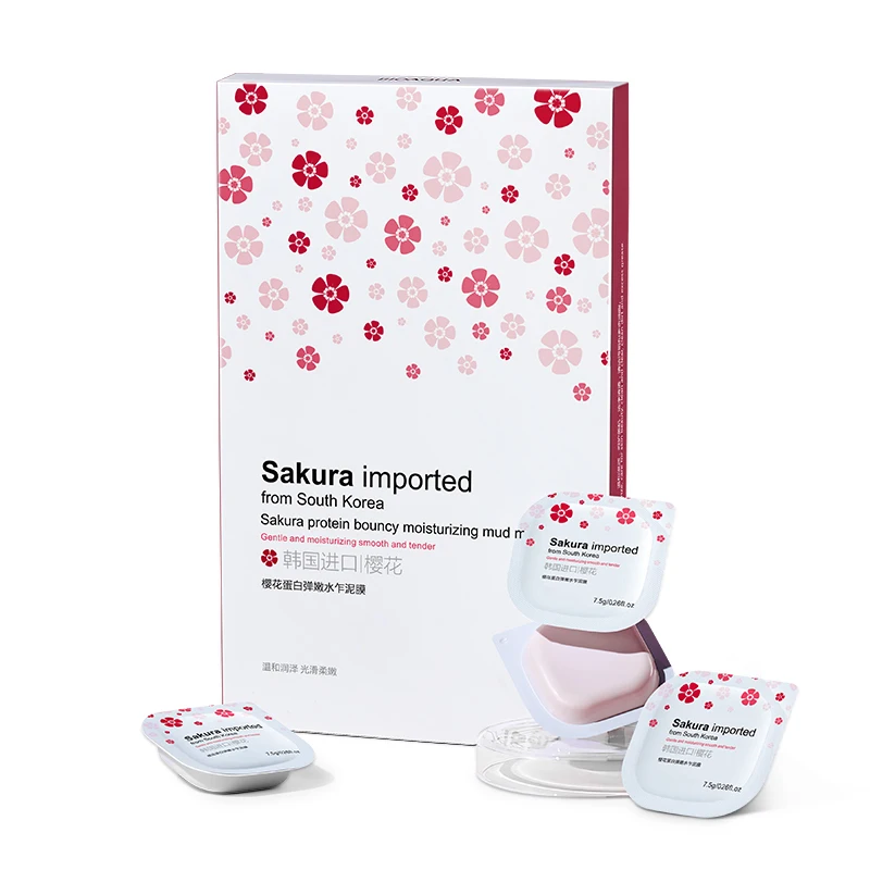 Organic OEM Customized Moisturizing Repairing Cherry Sakura Protein Elastic Softening Disposable Facial Mud Mask Korea