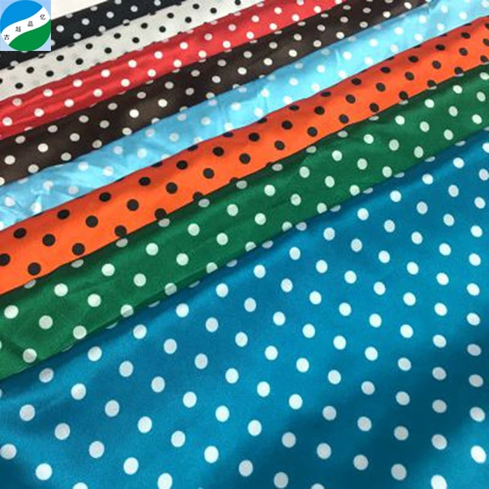 China wholesale stock lot polyester polka dot satin fabric for dress