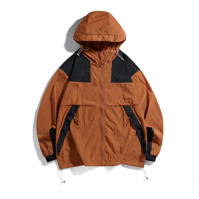 Color Block UPF50 Outdoor Jacket Custom Logo Spring Summer Men Causal Hoodie Jacket With Pockets