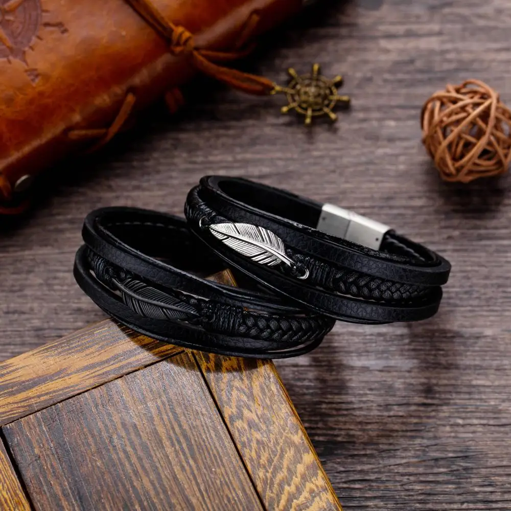 bijoux mens male gents jewellery cool trends 2020 pulseras leather bracelet feather