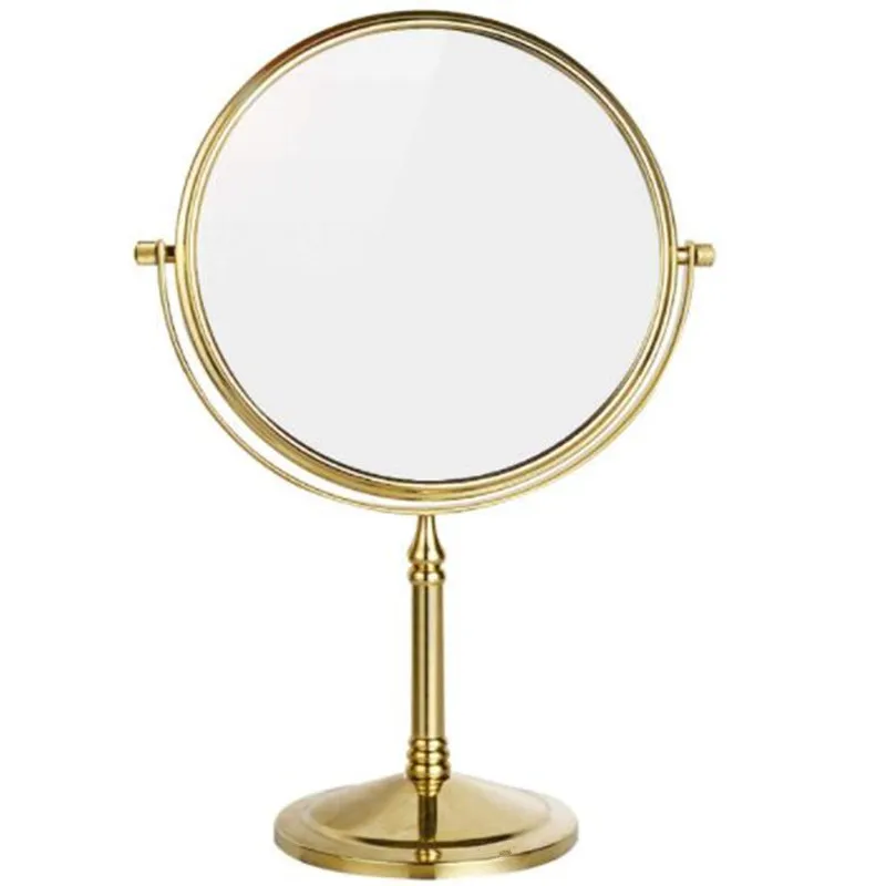 Double Side Magnification Round Hotel Household Vanity Table Makeup Mirror With Gold-Plated Frame And Stand