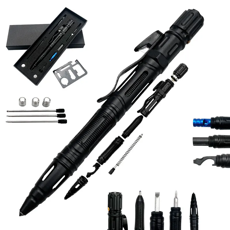 10 in 1 Multitool Selfdefense Survival Tactical Pen High Quality Outdoors EDC Equipment Gift with LED Flashlight Ballpoint Pen