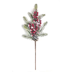 Wholesale Christmas Artificial Stem Berry Pick Xmas Decor Leaf Pick Spray Snow 19 Inch Handmade Berry Pick With Pine Cone Decor