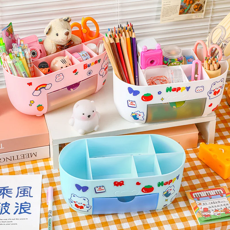 Multi-function desktop storage box ins compartment drawer type office stationery pen holder creative cosmetics storage box