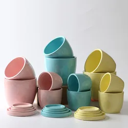 Wholesale custom logo round shape indoor outdoor decorative ceramic wedding indoor plant pots with tray