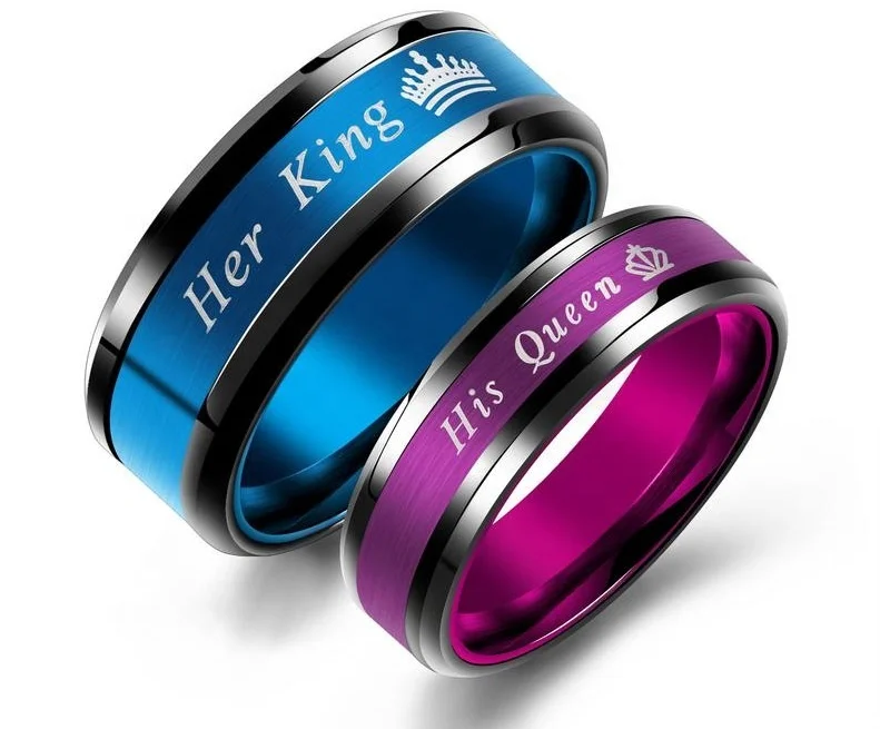 Gorgeous Stainless Steel Couple Rings Titanium Blue Purple Her King His Queen Cute Band Rings Women Men Vintage Jewelry Bridal