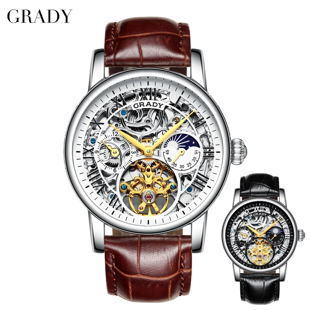 New arrival automatic men leather watches inventory watch for travel uhren male clock