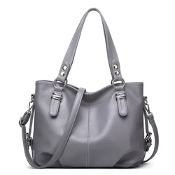 Top selling Fashion designer plain soft leather shoulder bag black top handle bags women handbag tote with inner zipper pocket