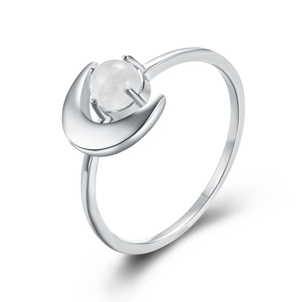Adjustable S925 Sterling Silver Gemstone Moon Moonstone Ring For Women Jewelry