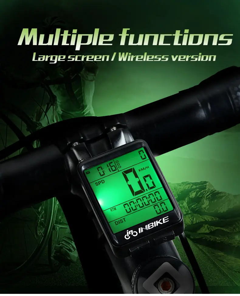Inbike 12 function Waterproof Black Cycling Wireless Computer Digital Mountain Road Bike Bicycle Speedometer