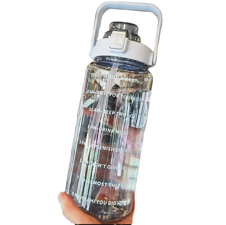Custom BPA Free 2l Half Gallon Fitness Gym Sports Clear Plastic Motivational Water Bottle with Time Marker and Straw