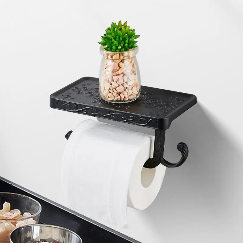 DLL475 Space Aluminum Wall Mounted Tissue Roll Holder Paper Holder With Mobile Phone Shelf Bathroom Toilet Paper Holder