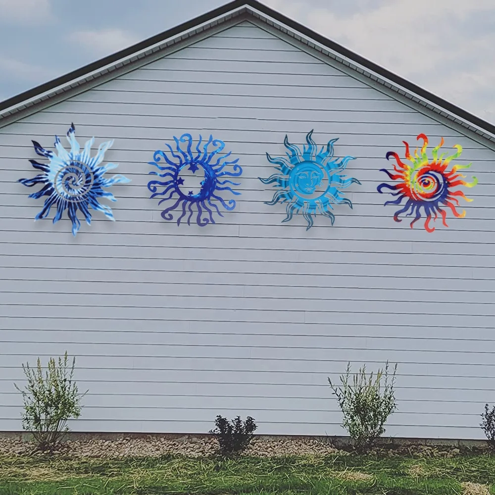 Tie Dye Wacky Sun Metal Wall Art Outdoor Decor Idea for Garden and Home,Farmhouse Fence,Living Room, Porch Indoor