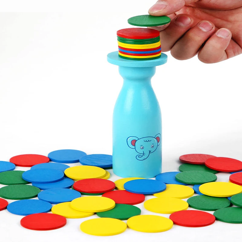educational wooden bottle challenge stacking balance game wooden colorful round building blocks folding toy for kids