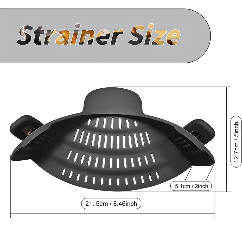 Kitchen Gadgets Clip On Strainer Silicone for Pots Pans Filter Colander Pasta Strainer Food Strainer for Meat Vegetables Fruit