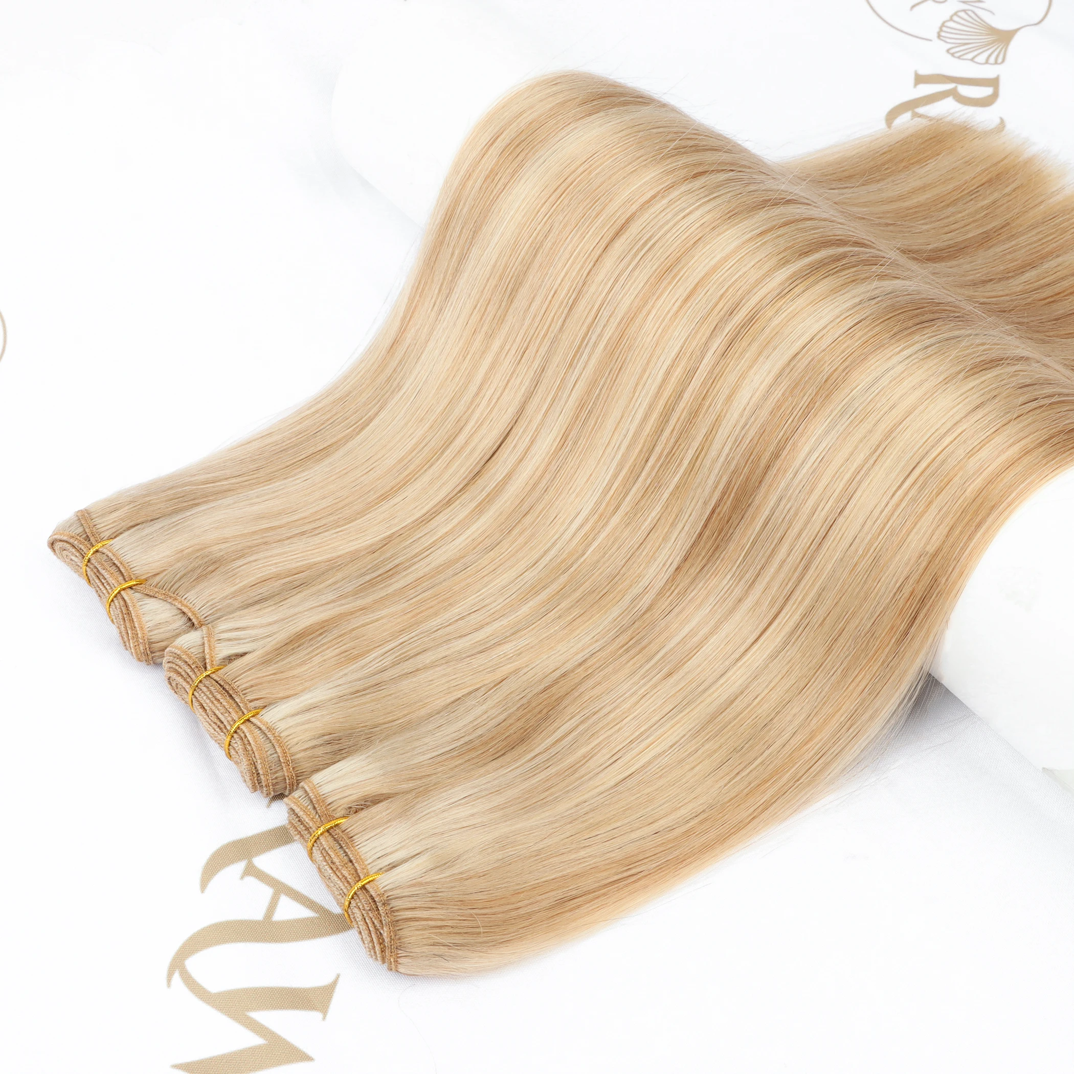 One Donor Machine Double Drawn 100% Human Russian Virgin Bone Straight Piano Color 613 Blonde Human Hair Weft