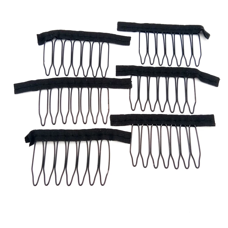 black cloth wig comb clips for wigs Metal Hair Combs For Making Wigs