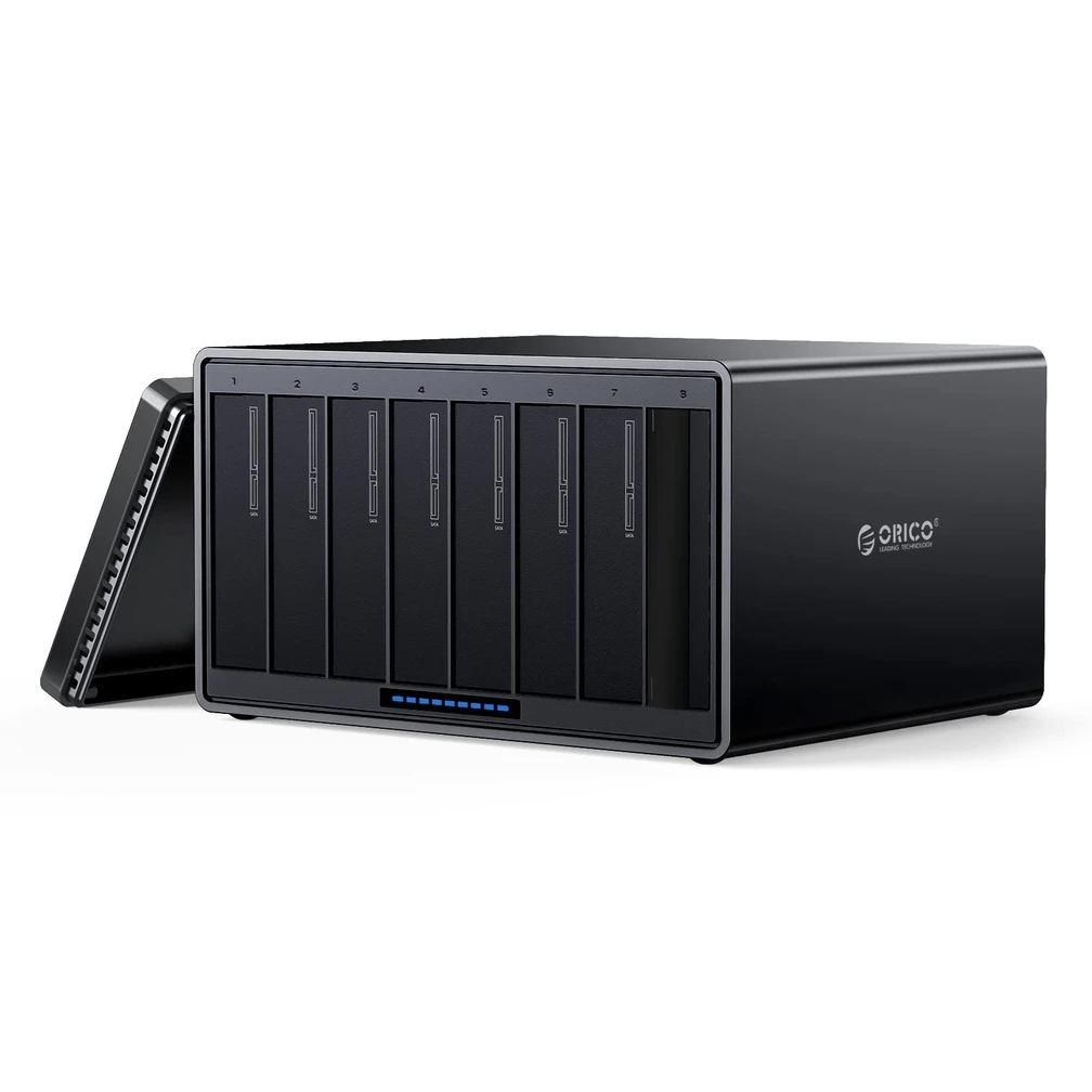 ORICO 8 Bay Tool-Free Aluminum Hard Drive Enclosure with 2 Build-in Fans HDD Docking Station for Small Business Data Backup