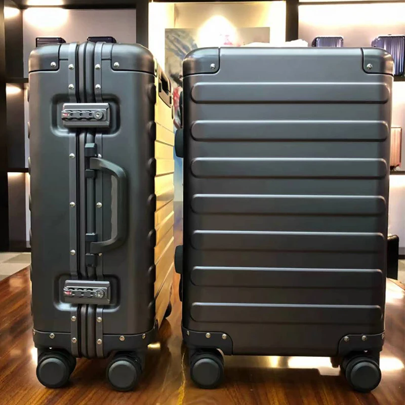 vintage grey aluminum frame suitcase 360 Degree Universal Wheels Firm Hard shell travel carry-on cabin trunk luggage sets