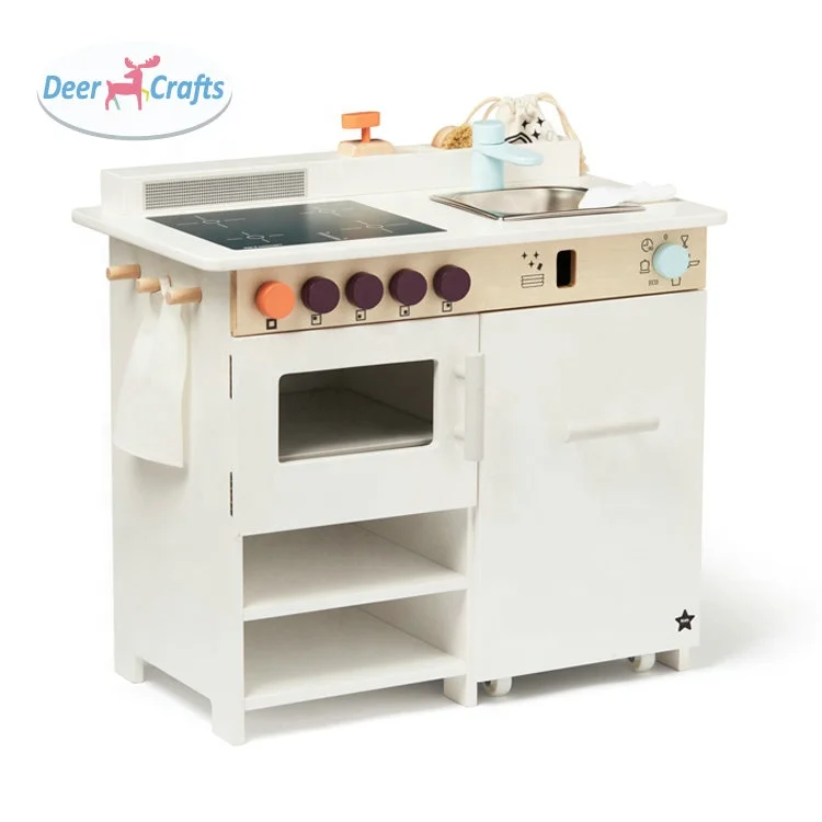 High Quality Cooking Set Toys White Mini Wooden Play Kitchen For Kids DC10807