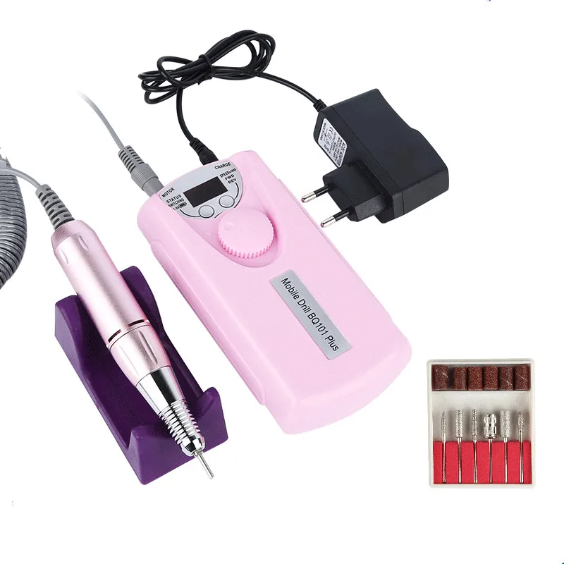 Оптовая продажа Маникюр Ручка шлифовальный станок полировщик перезаряжаемые 30000 об/мин, фрезер для ногтей, сверлильный станок розовый сильный портативный Фрезер nail drill