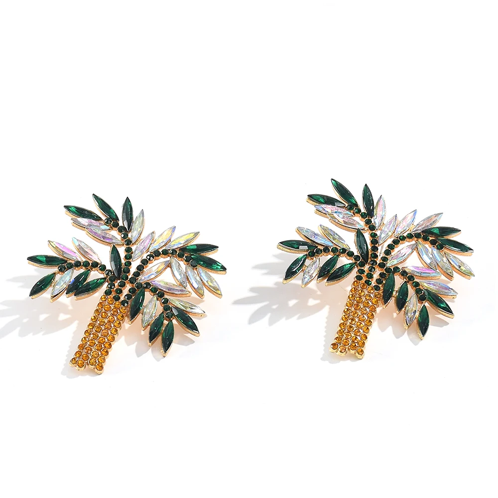 Fashion Crystal Coconut Tree Drop Earrings for Women Shiny Plant Palm Tree Jewelry for Beach Party or Wedding Trendy Style