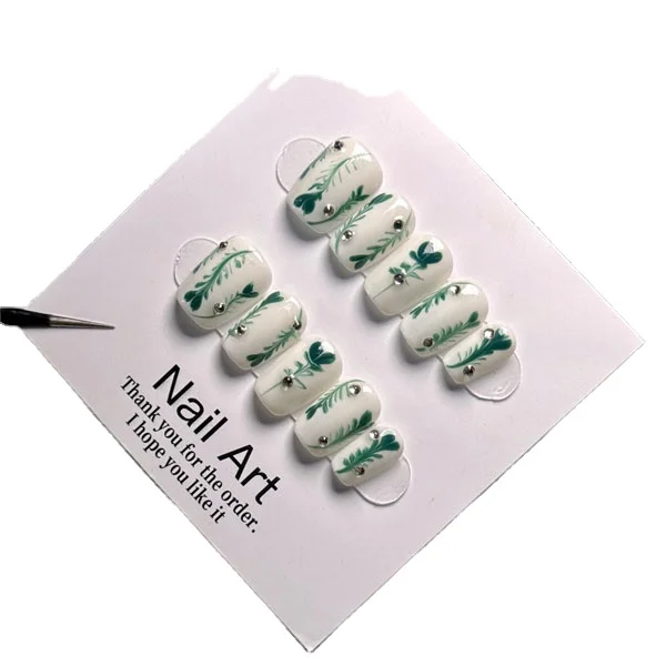 Wholesale Custom Luxury Bling Stones Press On Nail Candy Medium Coffin Heart Pearl French Tip Nails Manicure Acrylic