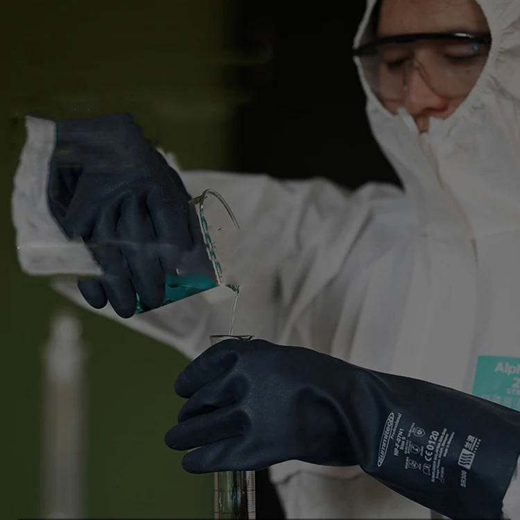 Acid and alkali resistant oil resistant Chemical Industrial Safety 3 Blue cotton lined neoprene work gloves