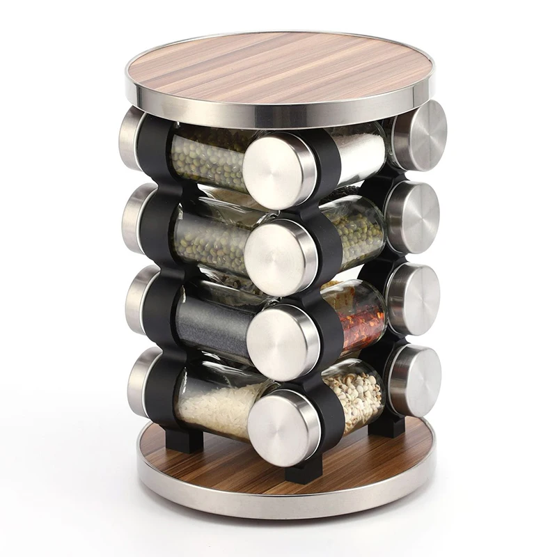 Online Shop Hot Round 2 Tier Rotating Bamboo Out Pantry Shelves And Kitchen Spice Condiment Stainless Steel Storage Rack