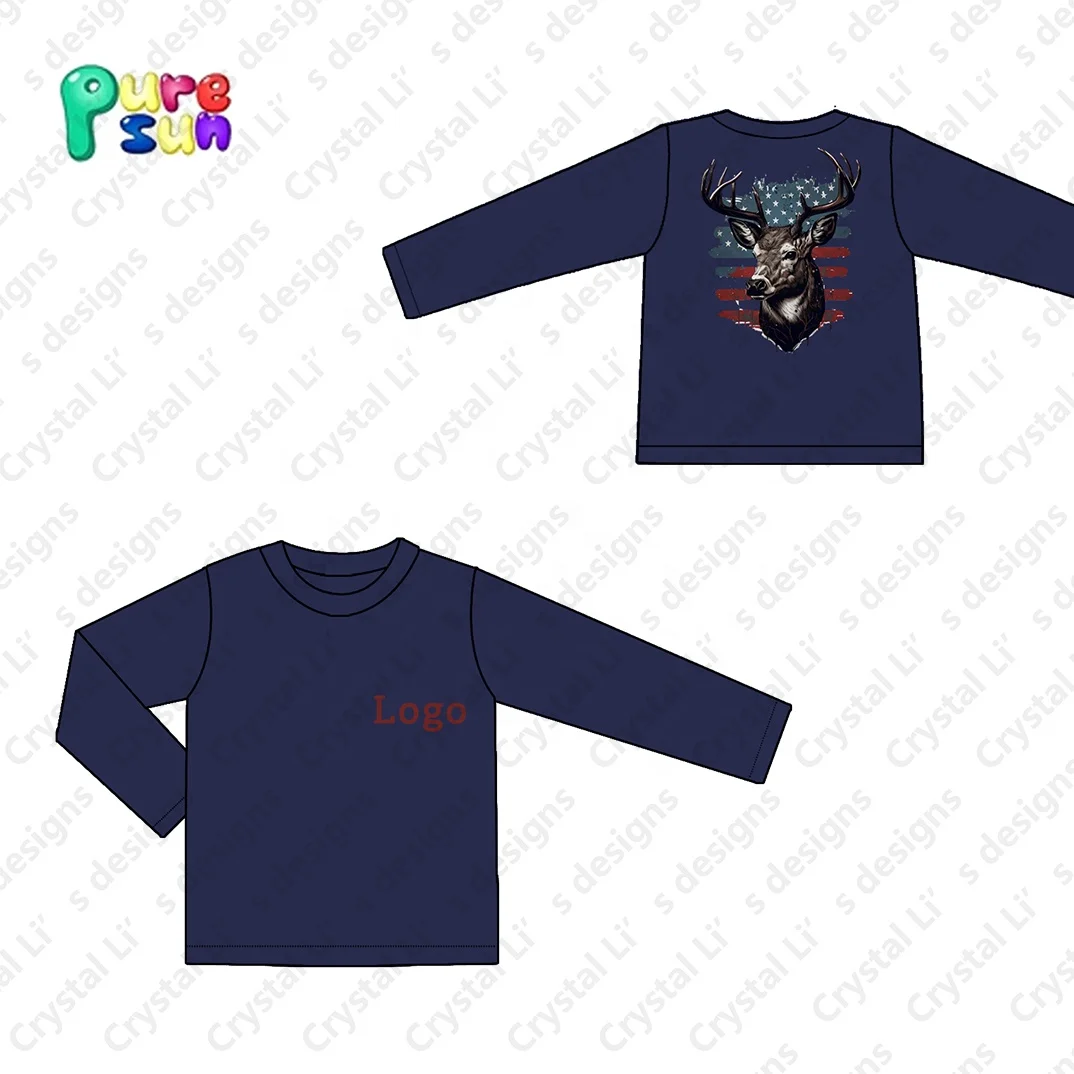 Custom logo Kids t Shirt Hot Stamping Long Sleeve  Boy Shirts Cotton Custom Shirt For Hunting Boy
