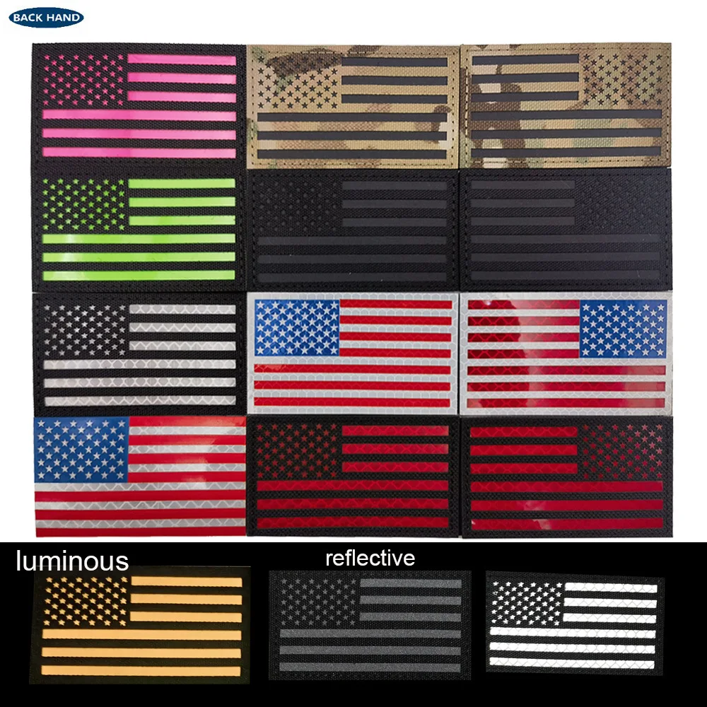 9*5 Oxford cloth stars and stripes flag laser cut reflective luminous American flag patch armband badge