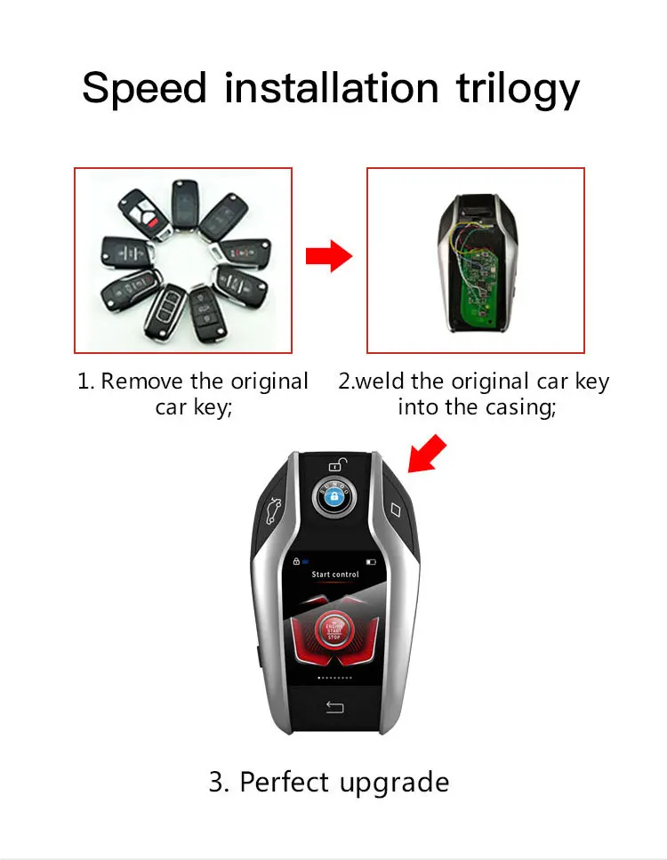 drop shipping remote led LCD control mobile app control pre heat pre warm up remote control open trunk car lcd smart key