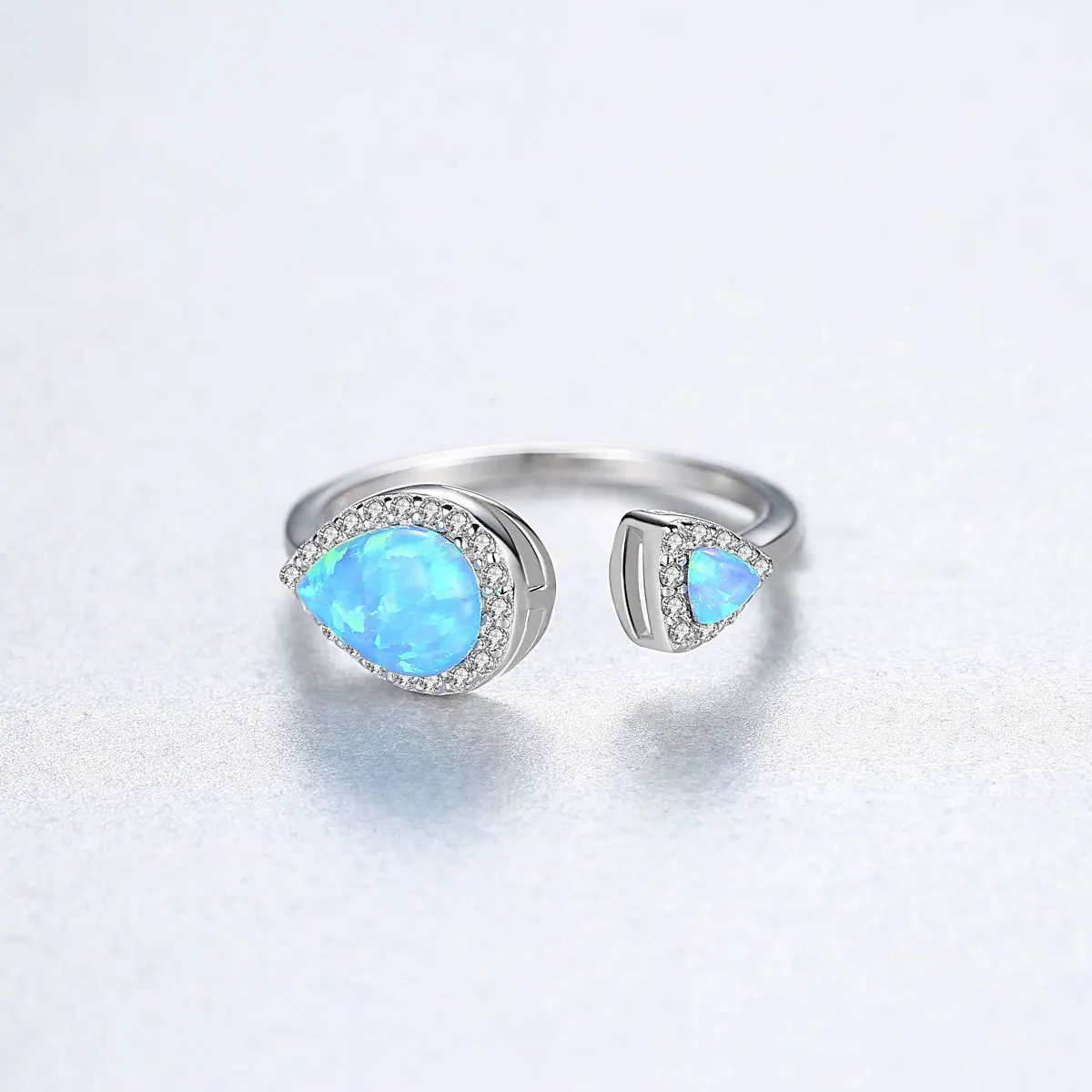 ROMANTIC Adjustable Water drop S925 Sterling silver Double Fire Opal Ring Women