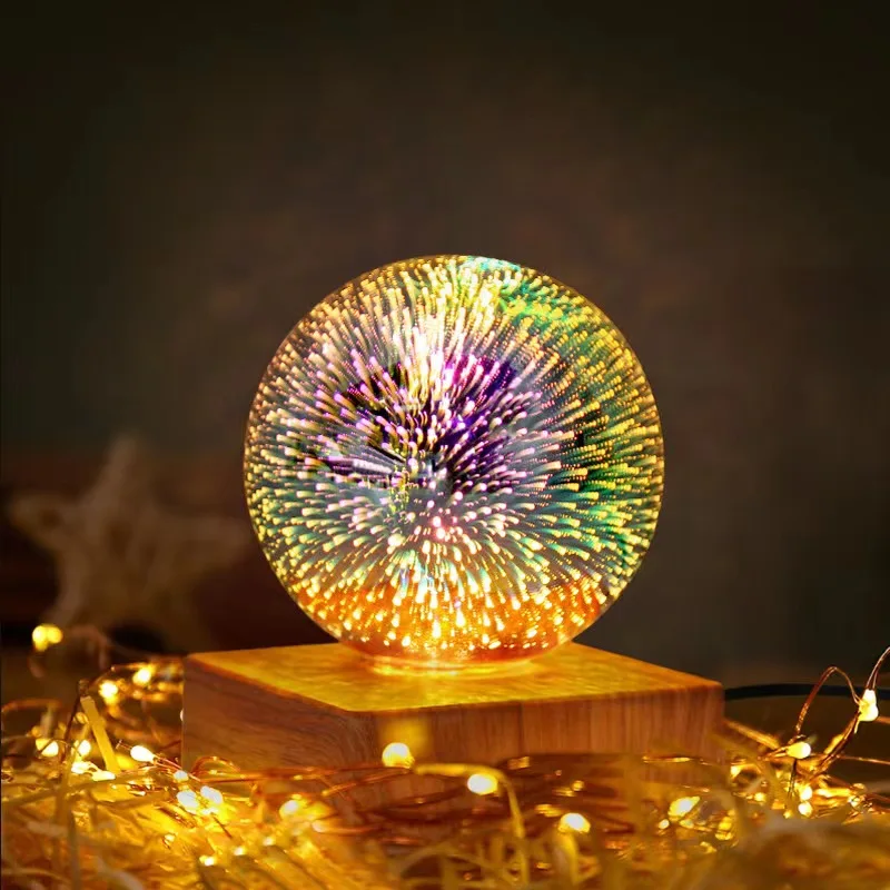 LED 3D Round Fireworks Night Light Christmas Day Ambient Light USB Fantasy Magic Cube Ambient Light Romantic Bedside Lamp