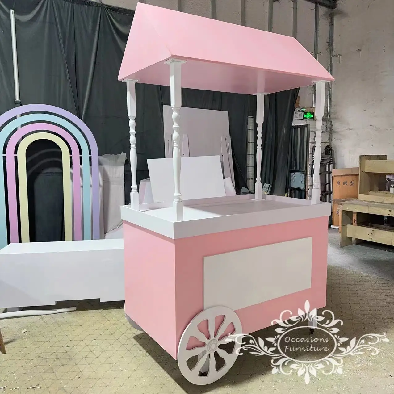 Pink White Cart Baby Shower Birthday Party Candy Sweet Cart Props