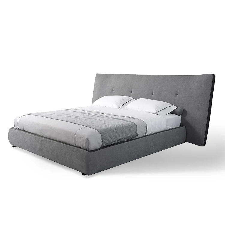 high quality bedroom furniture luxury high headboard grey fabric bed latest designer modern double bed